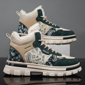 男士时尚冬季百搭复古休闲厚底加绒保暖舒套脚圆头松紧带马丁靴