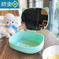 敬平少女心网红桌面台式化妆镜学生宿舍镜子收纳一体便携式可立梳妆镜 绿色猫耳-收纳便携式用镜