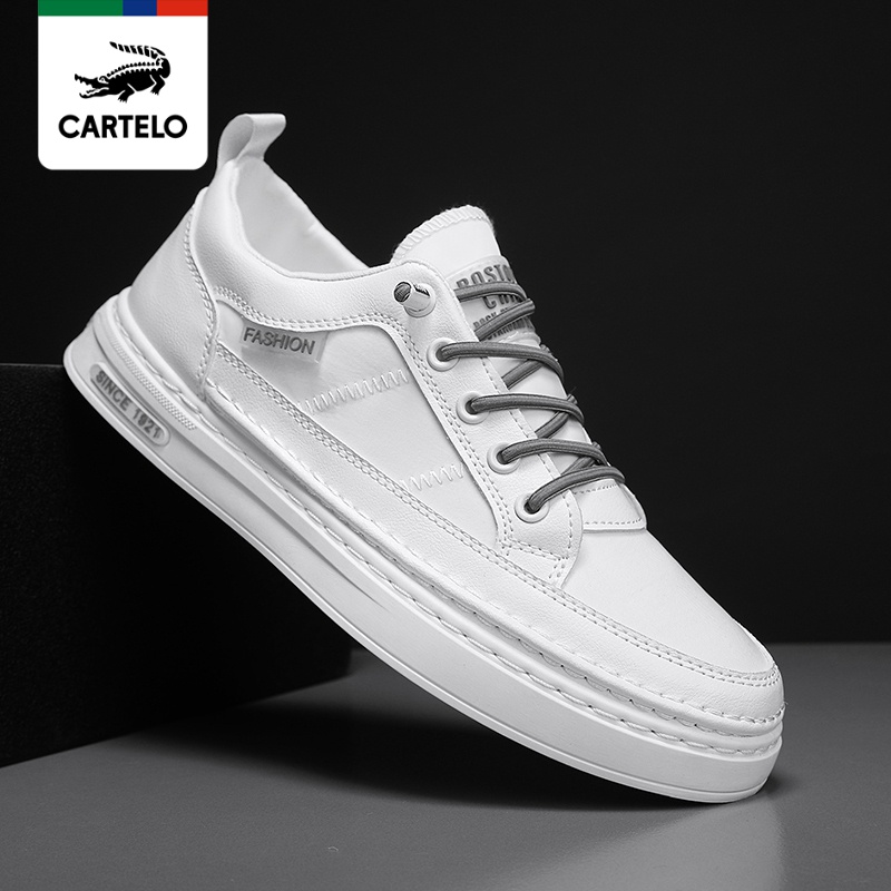 [线下专柜同款]卡帝乐鳄鱼(cartelo)新款潮流透气男士小白鞋板鞋休闲