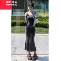 YIBUSHENG纯欲中长款无袖吊带连衣裙女季性感紧身收腰后妈包臀裙两件套装