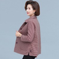 迪鲁奥(DILUAO)40岁50岁妈妈穿的妈妈毛呢子外套女秋冬中年洋气格子上衣50岁中老年女装短款小