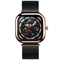 卡梭(KASSAW)手表男新款防水潮流镂空自动机械表方形夜光时尚商务男表K15009G