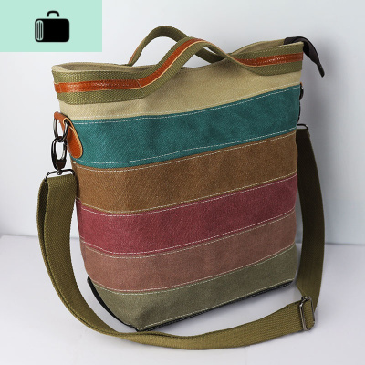 拼接帆布女式袋ins中包休闲简约文艺手提单肩斜挎包大容量多隔层NEW LAKE 拼接条纹女士单肩包