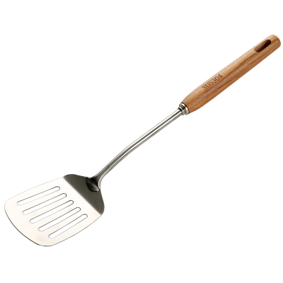 SenseYo锅铲304不锈钢煎铲榉木手柄防烫厨具铁菜铲长柄加厚汤勺炒菜铲子煎铲