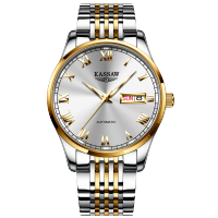 卡梭(KASSAW)手表男自动机械表日历星期双显示学生商务时尚简约超薄钢带防水男表K956G
