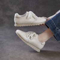 2026春季新款百搭轻便系带休闲单鞋女真牛皮小皮鞋运动平底小白鞋