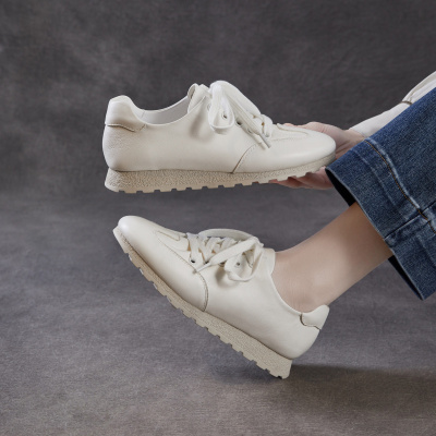 2026春季新款百搭轻便系带休闲单鞋女真牛皮小皮鞋运动平底小白鞋