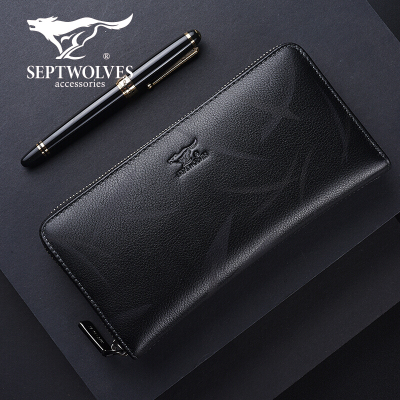 七匹狼手包男士头层牛皮长款商务大容量手抓包真皮拉链手拿包钱包男潮手拿包2021新款