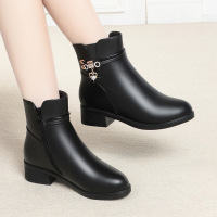 冬季棉鞋女秋冬季中年软底短靴平底皮鞋时尚休闲加绒靴子