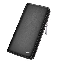 七匹狼 男士手包头层牛皮多功能商务包 1A4964081-01(黑色)