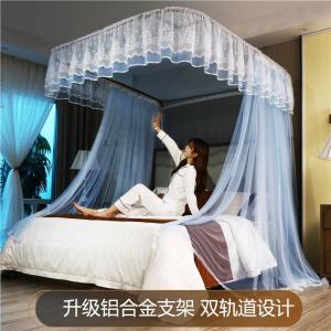 美帮汇u型蚊帐家用导轨欧式纹账1.5m/1.8m床2米加密公主风落地遮光床幔