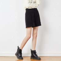 [2.5折价91元]唐狮新款休闲裤中短裤女秋冬季高腰外穿显瘦百搭毛呢短裤宽松