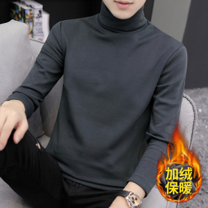 啄木鸟纯棉高领打底衫男士长袖t恤秋冬季加绒加厚款内搭德绒秋衣K