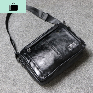 韩版男包单肩斜挎包时尚潮流大容量男士休闲邮差包 软皮机车包NEW LAKE 黑色男士斜挎包 黑色