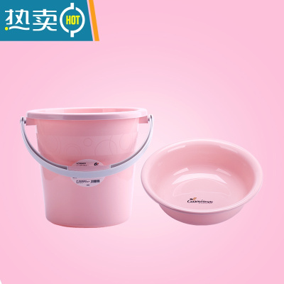 敬平加厚塑料储水桶手提洗衣桶家用收纳桶学生桶宿舍圆桶洗车桶拖把桶 18L北欧粉+小号盆
