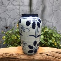 复古青花瓷陶瓷花器做旧景德镇手绘花瓶小摆件鲜花干花水培花 三维工匠 (莲石)两件套