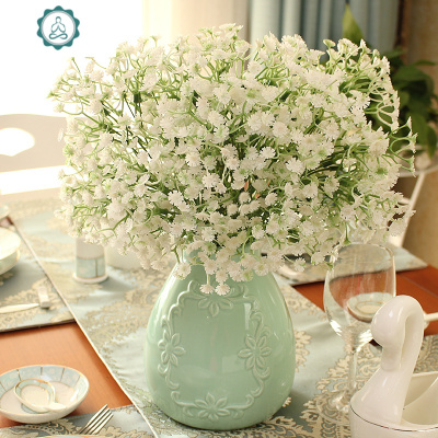 封后 小花藤绿花瓶配7支满天星蓝