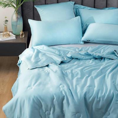 美帮汇60支长绒棉空调被素色全棉可水洗全棉夏凉被细雨粉沫蓝c