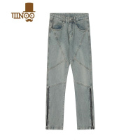 YANXUGTGA美式高街水洗做旧牛仔裤潮牌拉链设计感修身显瘦男女休闲长裤