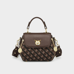 MKJ欧美时尚品牌真皮女包2023早春新款洋气高级感宽肩带小包包女士单肩斜挎包 咖啡色