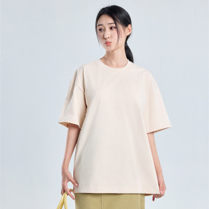 2025新款32支双纱280克落肩棉T恤短袖男女同款纯色圆领宽松上衣