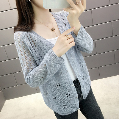 迪鲁奥(DILUAO)网红冰丝开衫披肩2021新款女装初秋外搭薄款针织女百搭上衣 浅蓝色 S