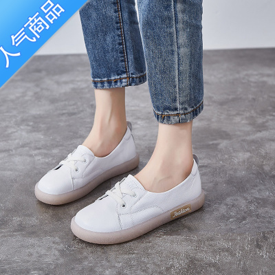 SUNTEK平底鞋女软底2023夏季新款休闲小白鞋护士单鞋牛筋底浅口皮鞋
