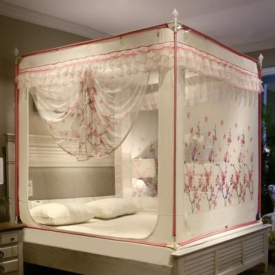 美帮汇新款防摔坐床拉链蚊帐家用1.5米公主风加密蒙古包1.8m床加厚支架