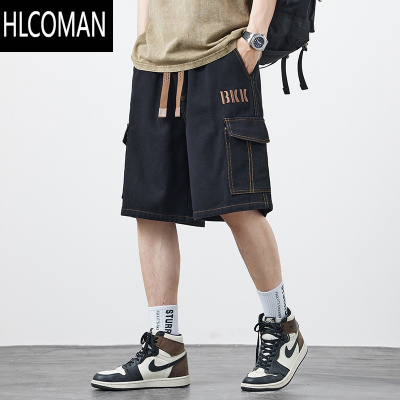 HLCOMAN男款工装短裤夏季薄款美式潮牌宽松休闲五分裤子黑色中裤大码