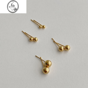 JiMiDOUDOU 高保色925银针小金豆金球耳钉基础款小巧豆豆耳环女耳饰