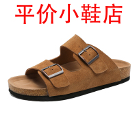 迪罗尼卡牛皮勃肯鞋男女夏外穿半拖鞋真皮博肯鞋男式一字带凉拖鞋