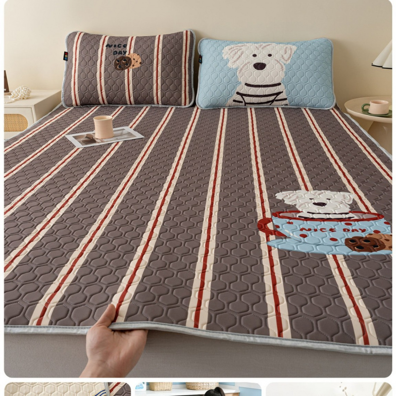 乳胶冰丝凉席三件套夏季空调软席子可水洗儿童学生宿舍夏凉垫床垫