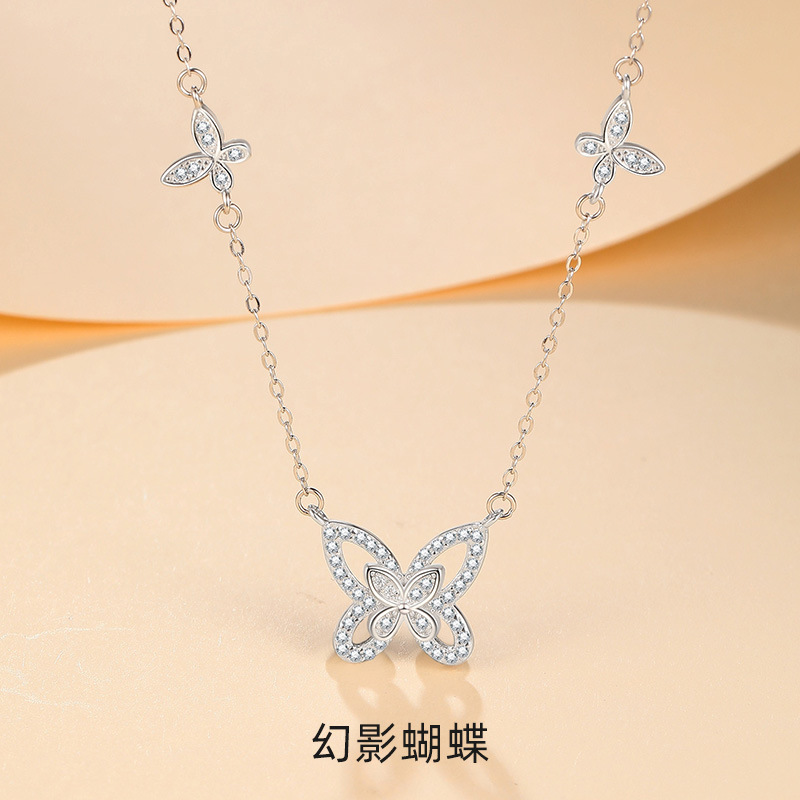幻影蝴蝶S999足银项链女轻奢时尚百搭锁骨链镶钻爆闪项饰批发礼物送女朋友老婆情人节七夕生日礼物
