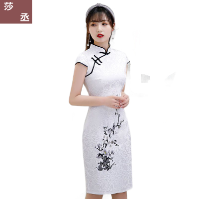 刺绣旗袍裙连衣裙夏季新款改良版修身显S日常裙子连衣裙女莎丞