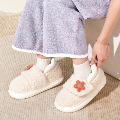 达拉熊魔术贴包跟棉拖鞋女款秋冬季产后居家用保暖加绒软底8月9月月子鞋