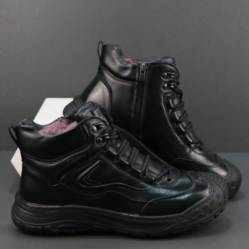 冬季新款真毛加厚透气休闲鞋工作鞋高帮板鞋东北防滑雪地靴男