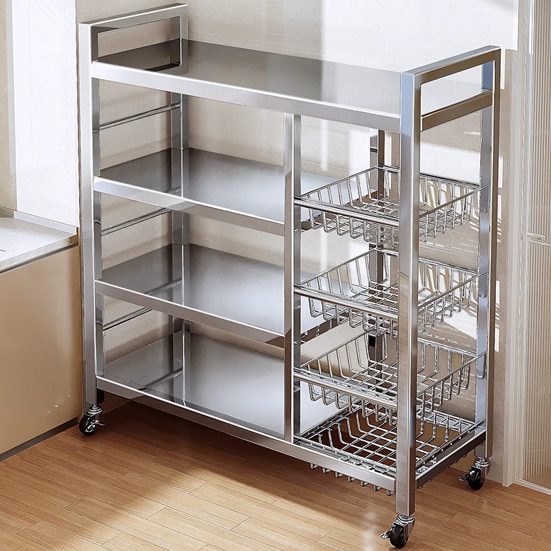 厨房不锈钢菜篮子置物架多层蔬菜微波炉零食收纳家用多功能小推车