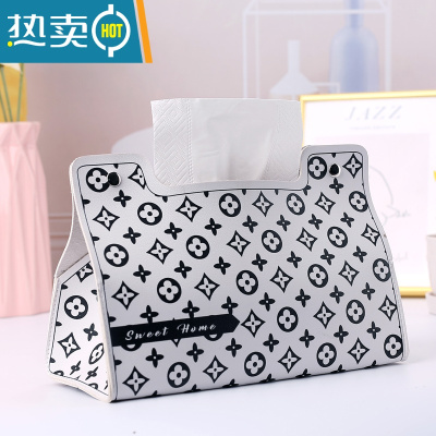 敬平北欧ins纸巾盒家用轻奢客厅卧室千鸟格抽纸盒餐厅车载纸抽盒 小花纹[加厚防水耐用]