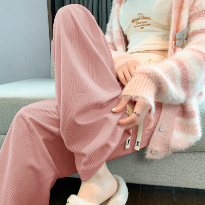 [3件8.5折41.7元,叠加优惠券]唐狮休闲直筒长裤女百搭时尚粉色休闲长裤牙签条肌理感休闲直筒裤女