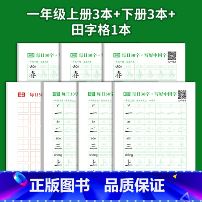 一年级上册+下册6本装|赠田字格1本 [正版]减压同步字帖每日30字写好中国字一年级字帖练字上下册语文练字帖小学生二三四