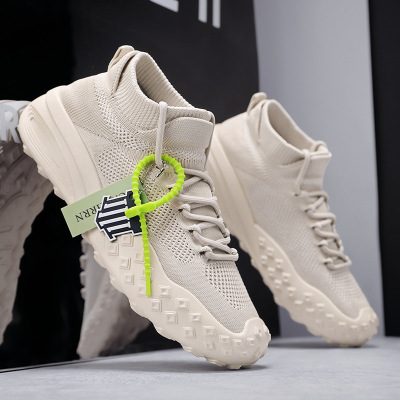 2025春夏透气飞织百搭新款男士运动休闲注塑圆头时尚日常情侣鞋