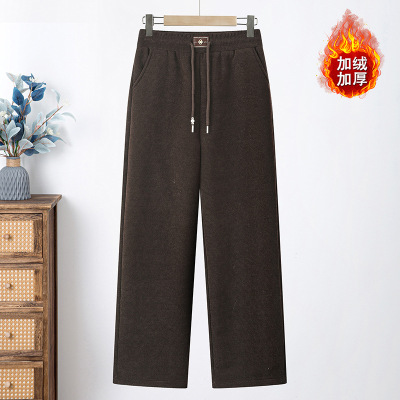 妈妈冬装洋气加厚松紧腰休闲裤新款中老年女装加绒直筒裤50岁