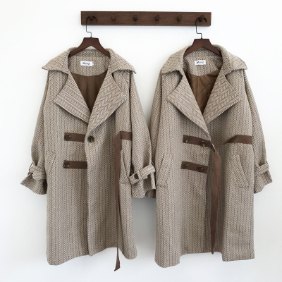 七斓2020新款韩版百搭毛呢外套女格子风衣中长款呢子大衣小个子毛呢外套