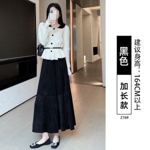 灰色金丝绒半身裙女新款秋冬季垂感a字长裙超好看冬装百褶裙