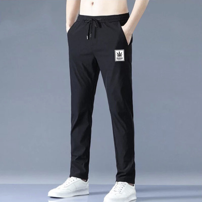 休闲裤男薄款夏季新款印花宽松大码直筒宽松九分运动长裤_1