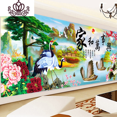 封后(FENGHOU)5D钻石画客厅家和万事兴山水风景点贴钻石绣十字绣迎客松满钻新满钻魔方立体圆钻绣布尺寸200*75