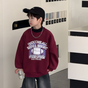 童酷儿童冬款湖州织里童装美式印花一体绒加厚圆领男童卫衣潮