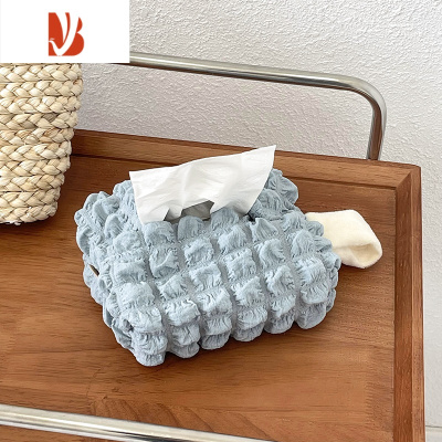 三维工匠ins韩国泡泡褶皱抽纸袋收纳纸巾袋纸巾盒可挂家用车载挂式抽纸盒 天蓝