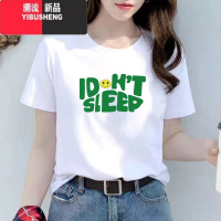 YIBUSHENG短袖t恤女2023季新款白色圆领字母印花简约休闲宽松上衣潮