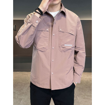 时尚青年男装休闲夹克潮流工装衬衫风翻领上衣高品质男士外套
